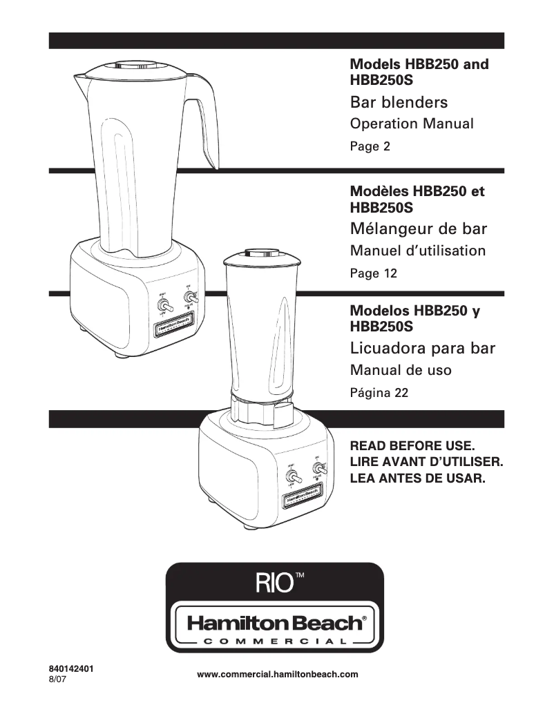Imagen de la primera página del manual del dispositivo Rio HBB250SR