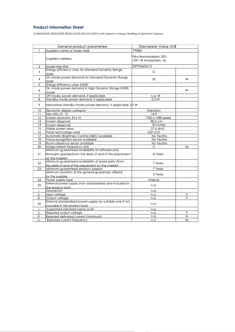 Página 1 del manual Ficha técnica Philips 32PFS5603