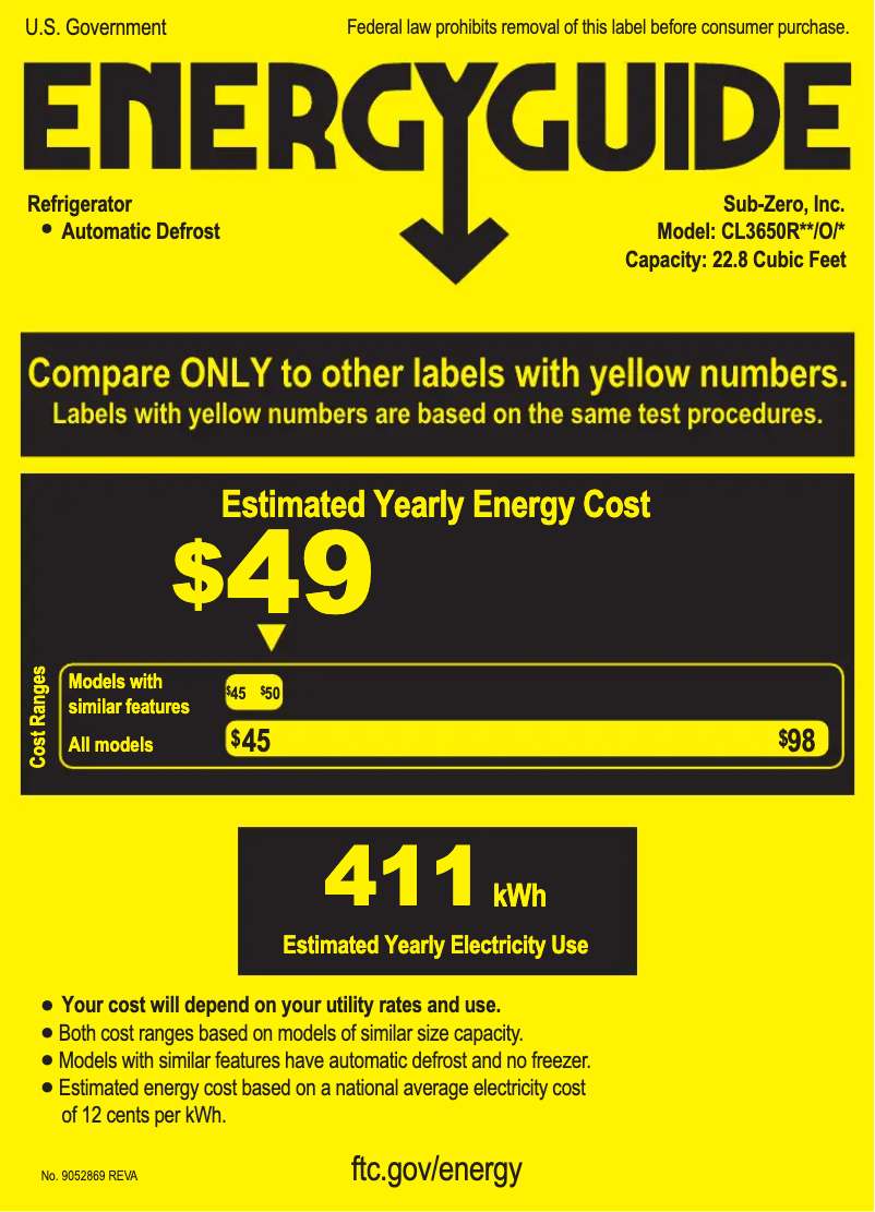 Página 1 del manual Etiqueta energética Sub-Zero CL3650RIO