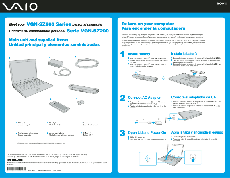 Imagen de la primera página del manual del dispositivo Vaio VGN-SZ220P
