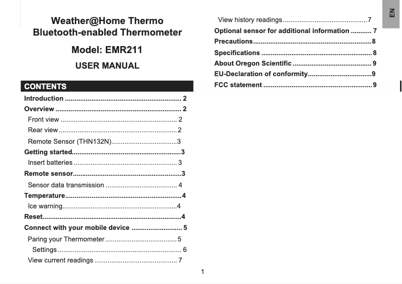 Imagen de la primera página del manual del dispositivo EMR211