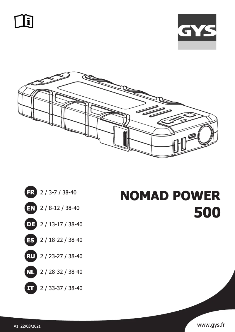 Página 1 del manual Manual de usuario GYS Nomad Power 500 - UK
