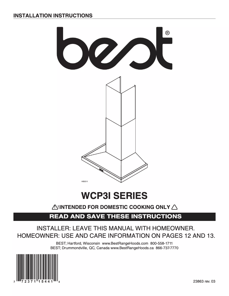 Página 1 del manual Guía de instalación Best Trovare WCP3I30SB
