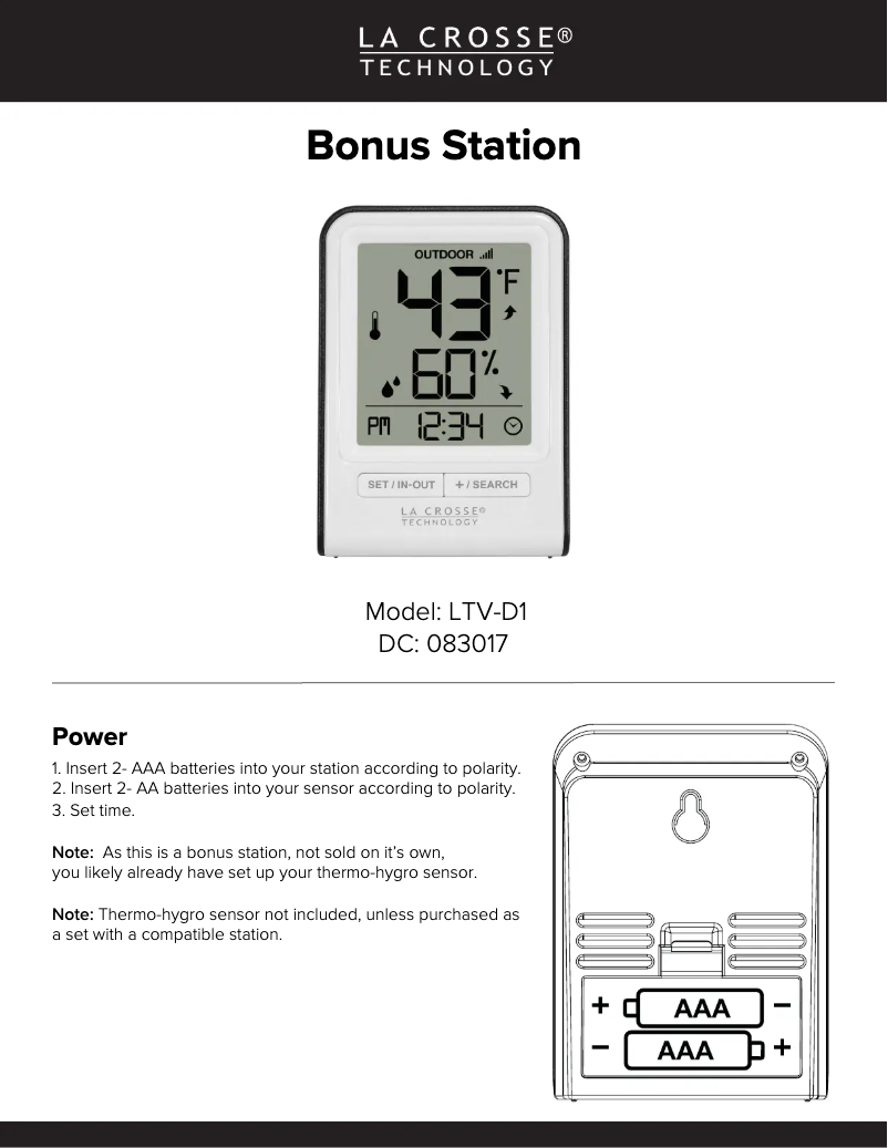 Imagen de la primera página del manual del dispositivo LTV-D1