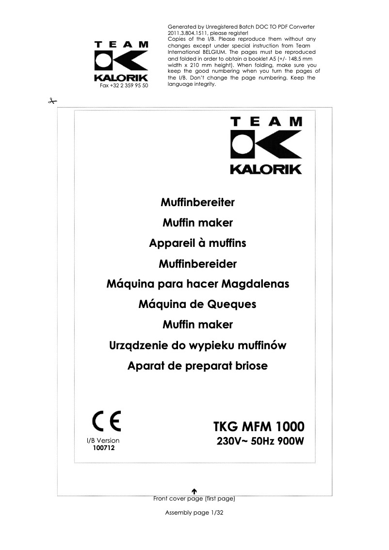 Página 1 del manual Manual de usuario Kalorik TKG MFM 1000