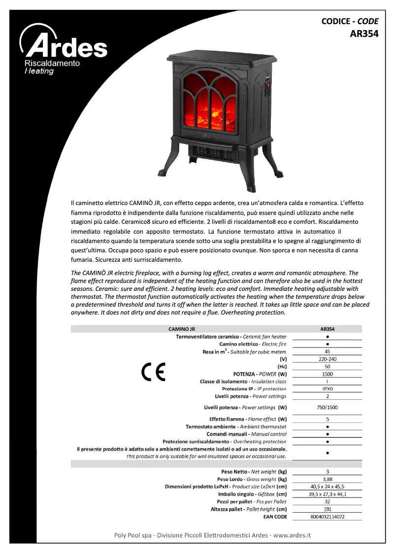 Página 1 del manual Ficha técnica Ardes AR354