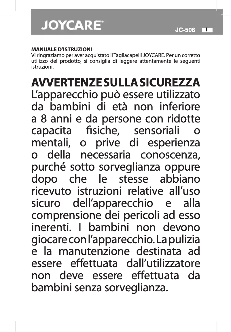 Imagen de la primera página del manual del dispositivo JC-508