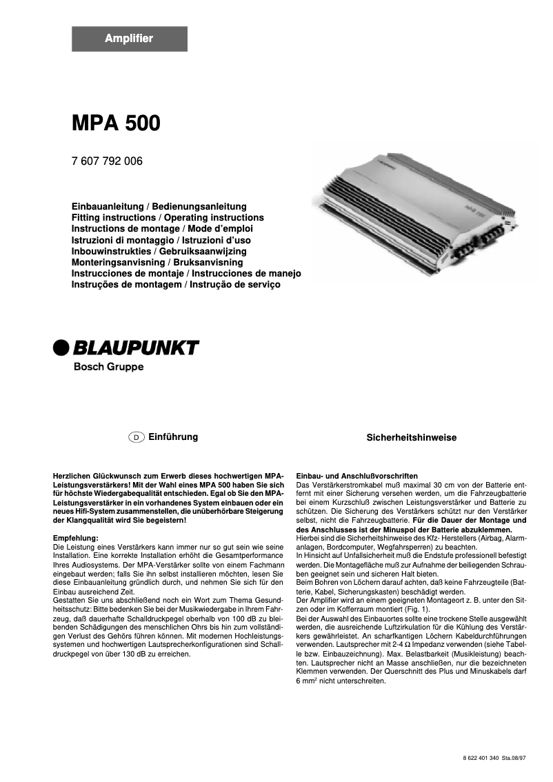 Imagen de la primera página del manual del dispositivo MPA 500