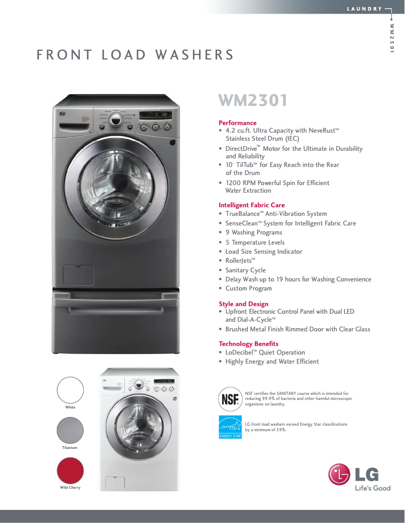 Página 1 del manual Ficha técnica LG WM2301HS