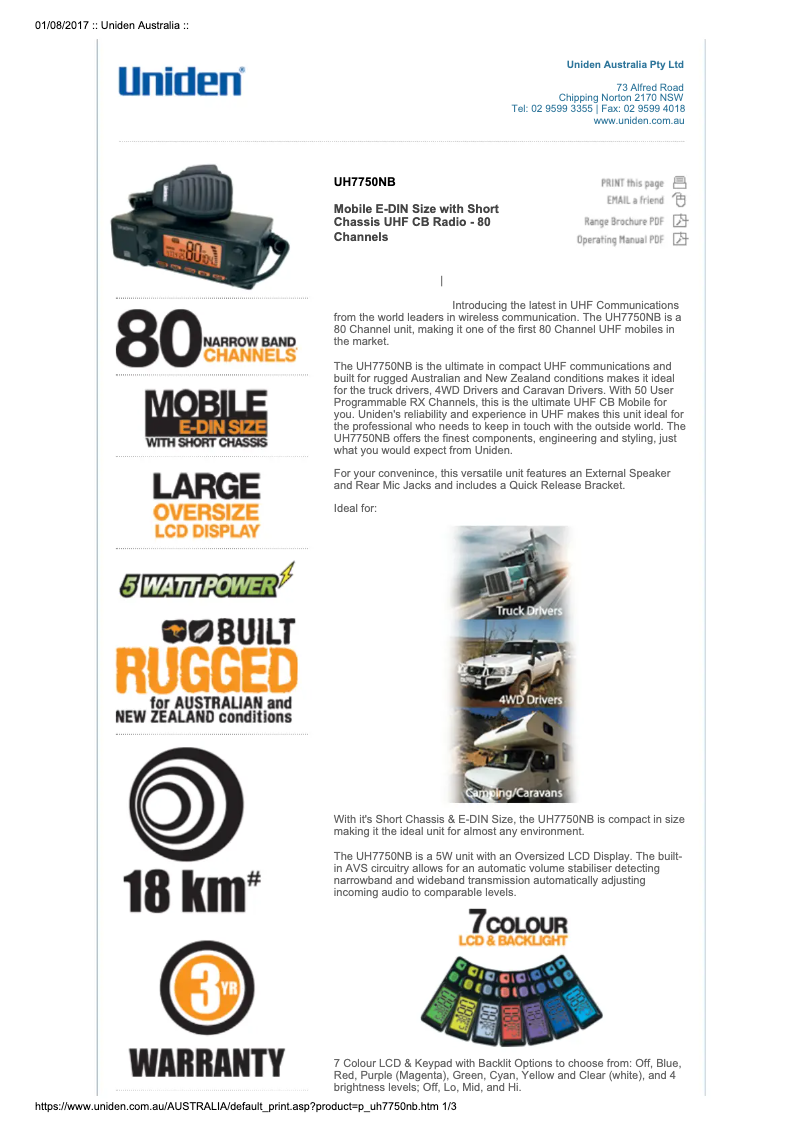 Imagen de la primera página del manual del dispositivo UH7750NB