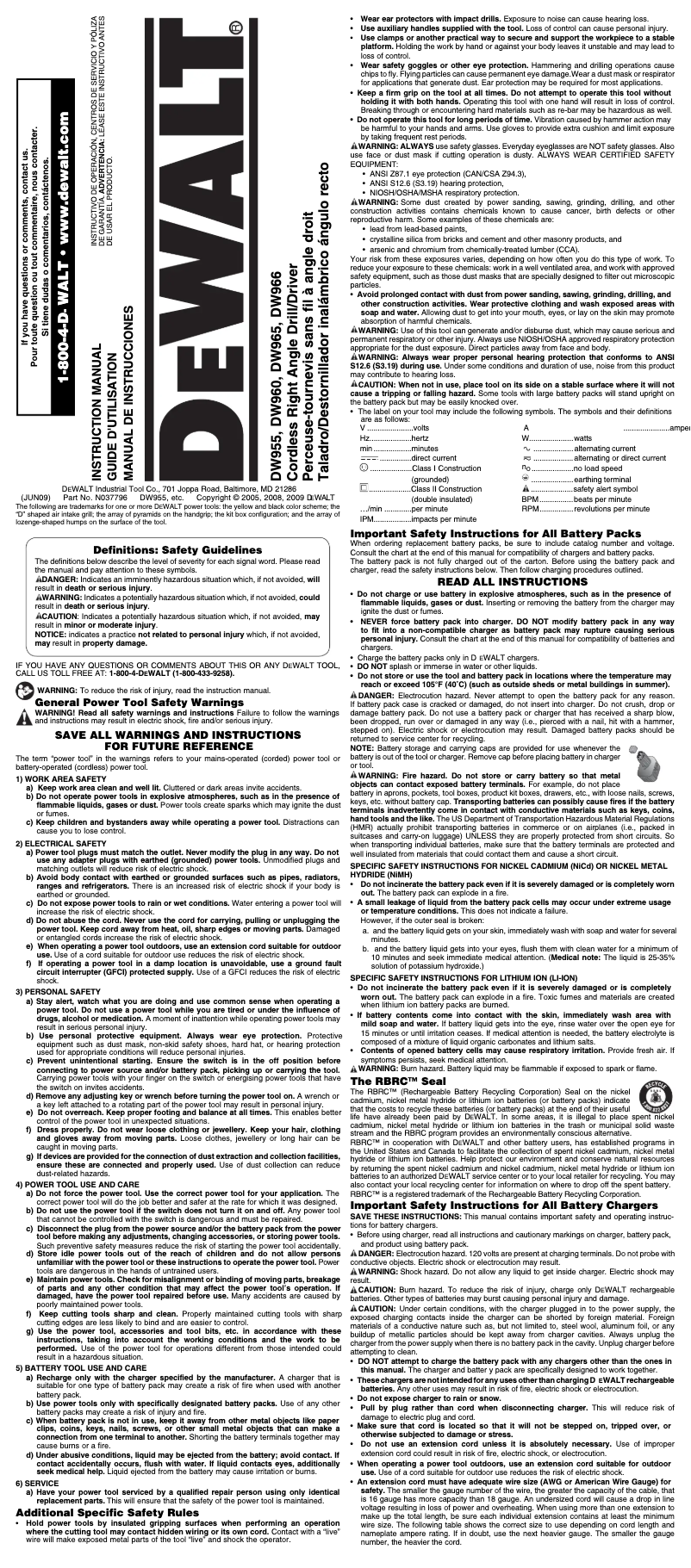 Página 1 del manual Manual de uso y mantenimiento DeWalt DW960