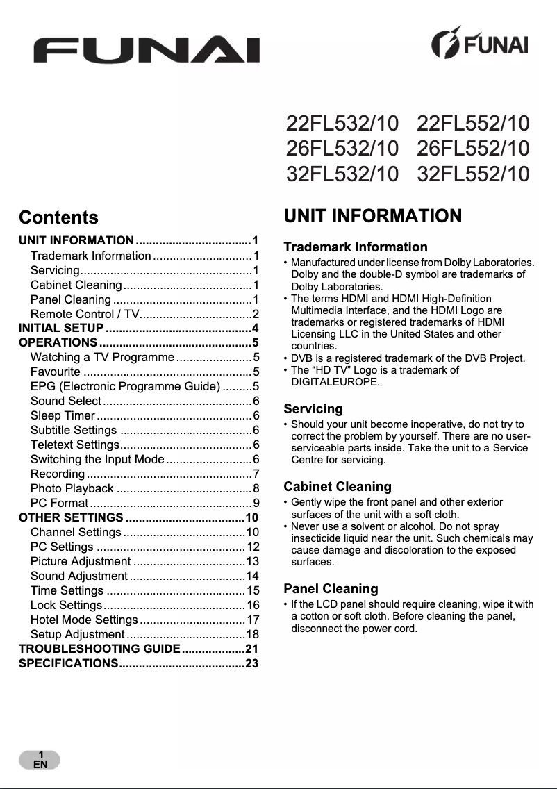 Página 1 del manual Manual de usuario Funai 26FL532