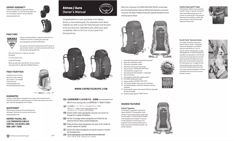 Página 1 del manual Manual de usuario Osprey Atmos 50