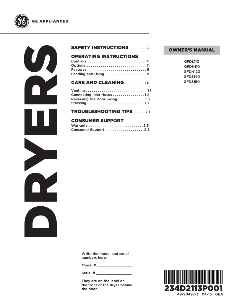 Página 1 del manual Manual de uso y mantenimiento GE GFDS140GDWW