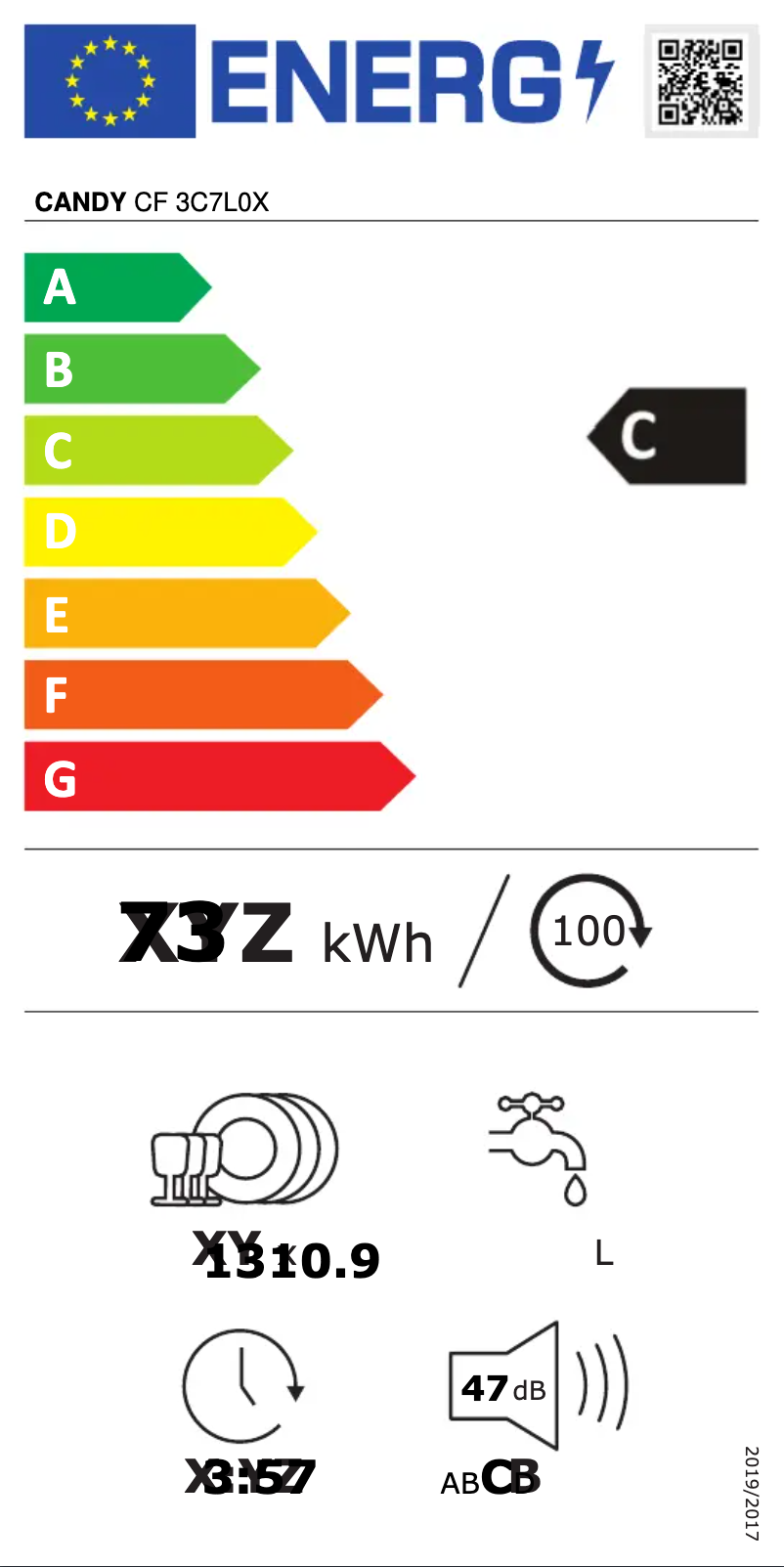 Página 1 del manual Etiqueta energética Candy Rapido' CF 3C7L0X