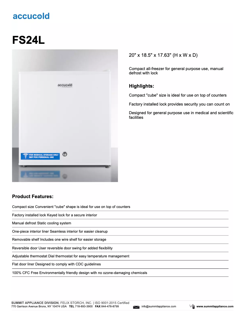 Imagen de la primera página del manual del dispositivo Accucold FS24L