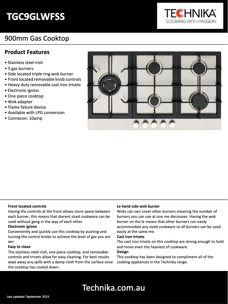 Página 1 del manual Ficha técnica Technika TGC9GLWFSS