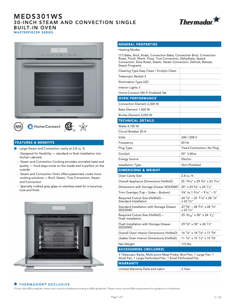 Página 1 del manual Ficha técnica Thermador MED301WS