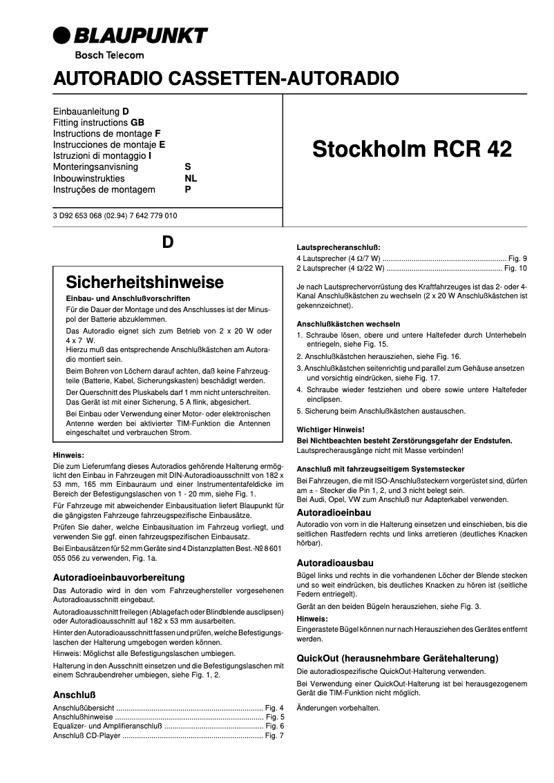 Página nº 1 - Manual de usuario Blaupunkt Stockholm RCR42