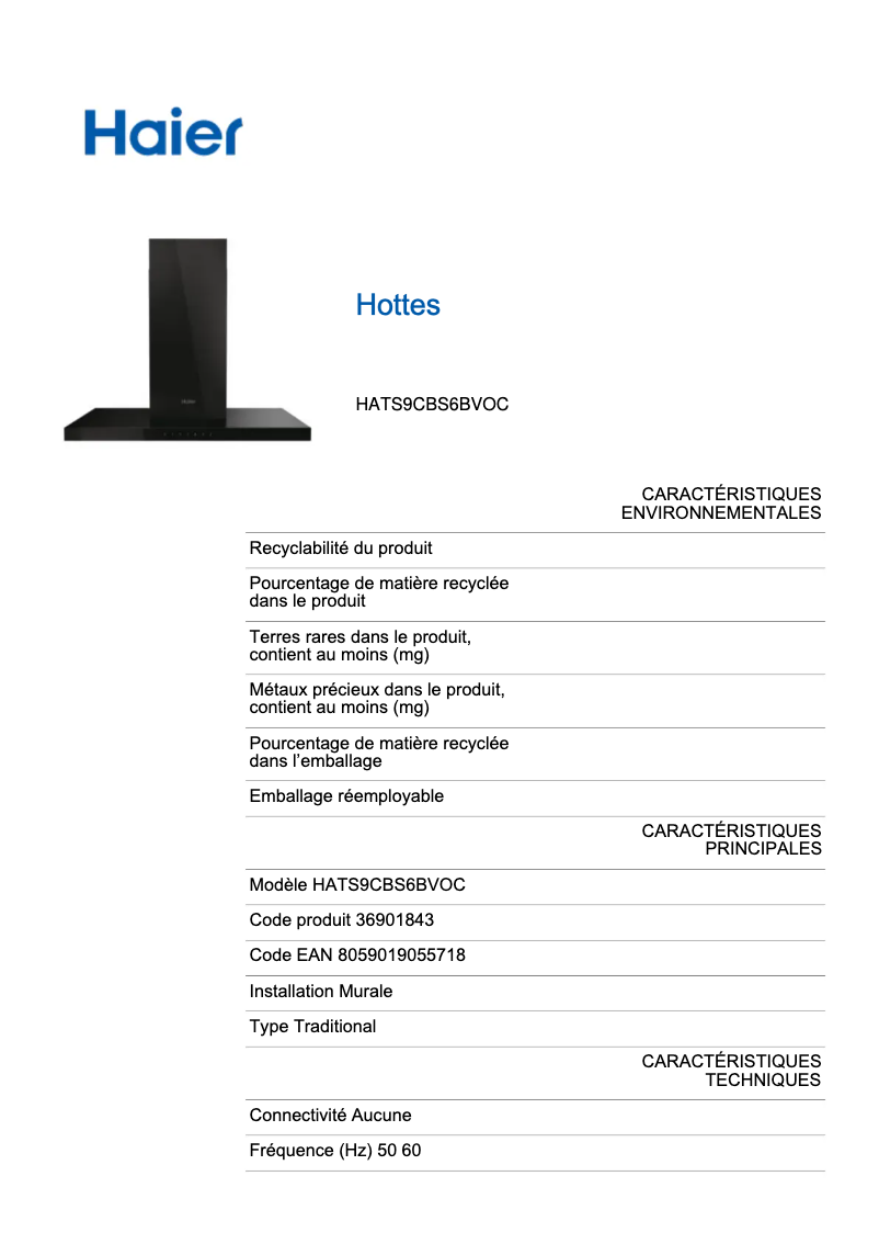 Imagen de la primera página del manual del dispositivo HATS9CBS6BVOC