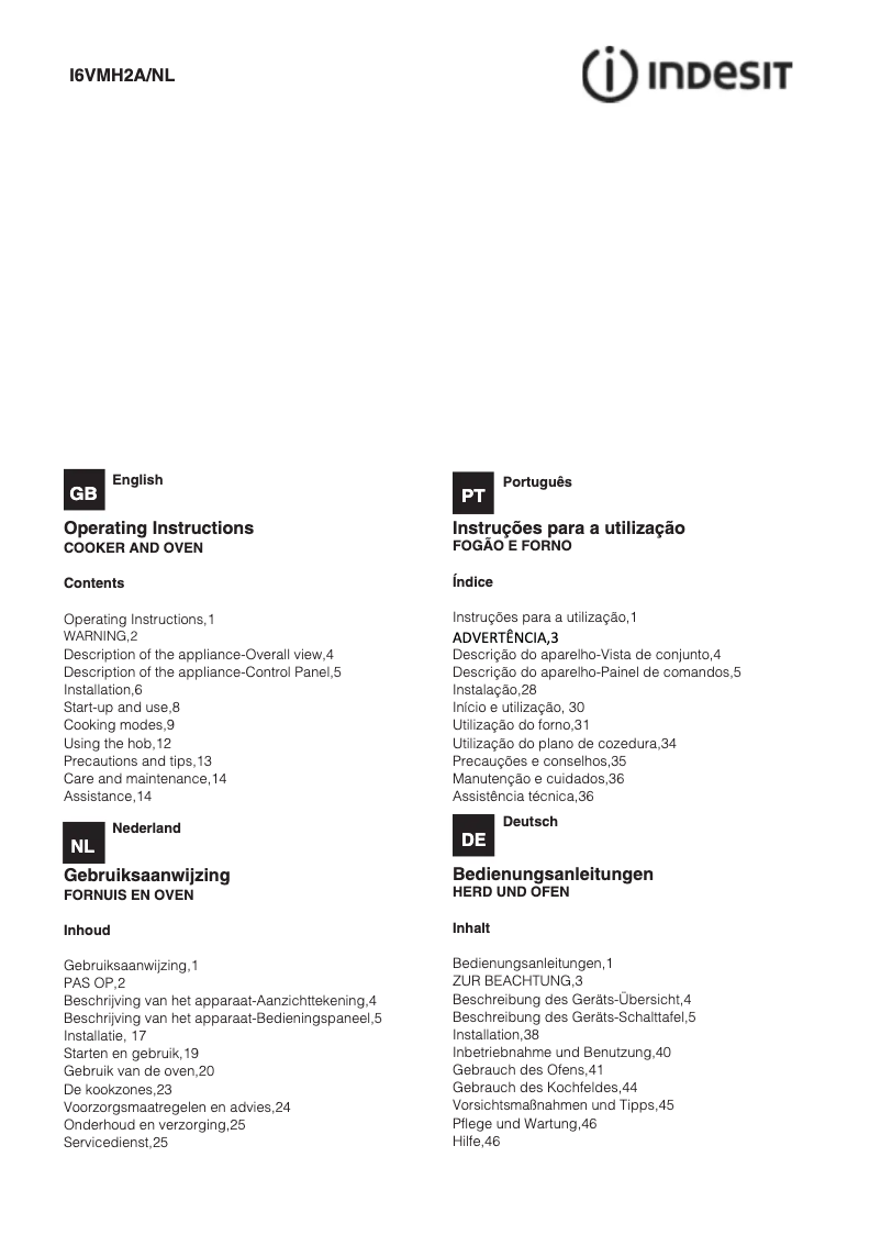 Página 1 del manual Manual de usuario Indesit I6VMH2A/NL