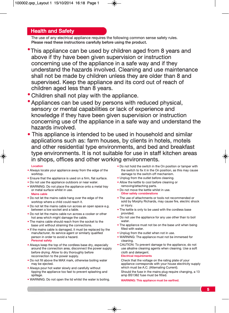 Página 1 del manual Manual de usuario Morphy Richards 100003