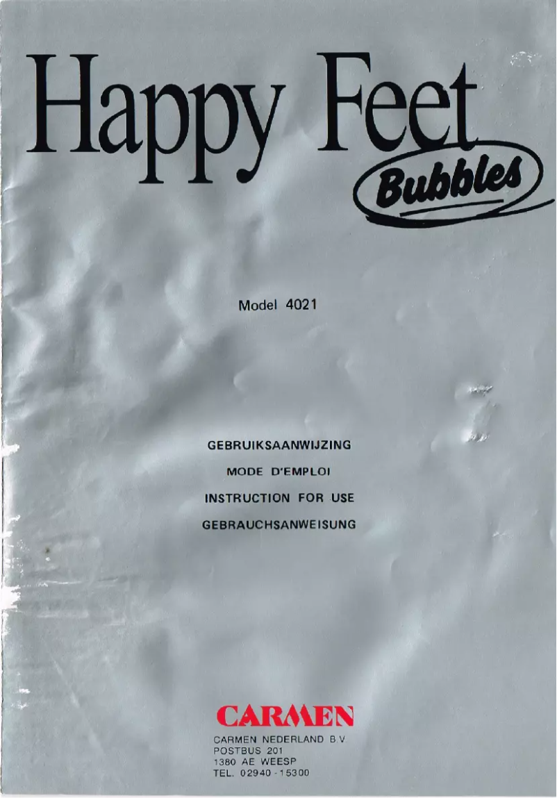 Imagen de la primera página del manual del dispositivo Happy Feet Bubbles 4021