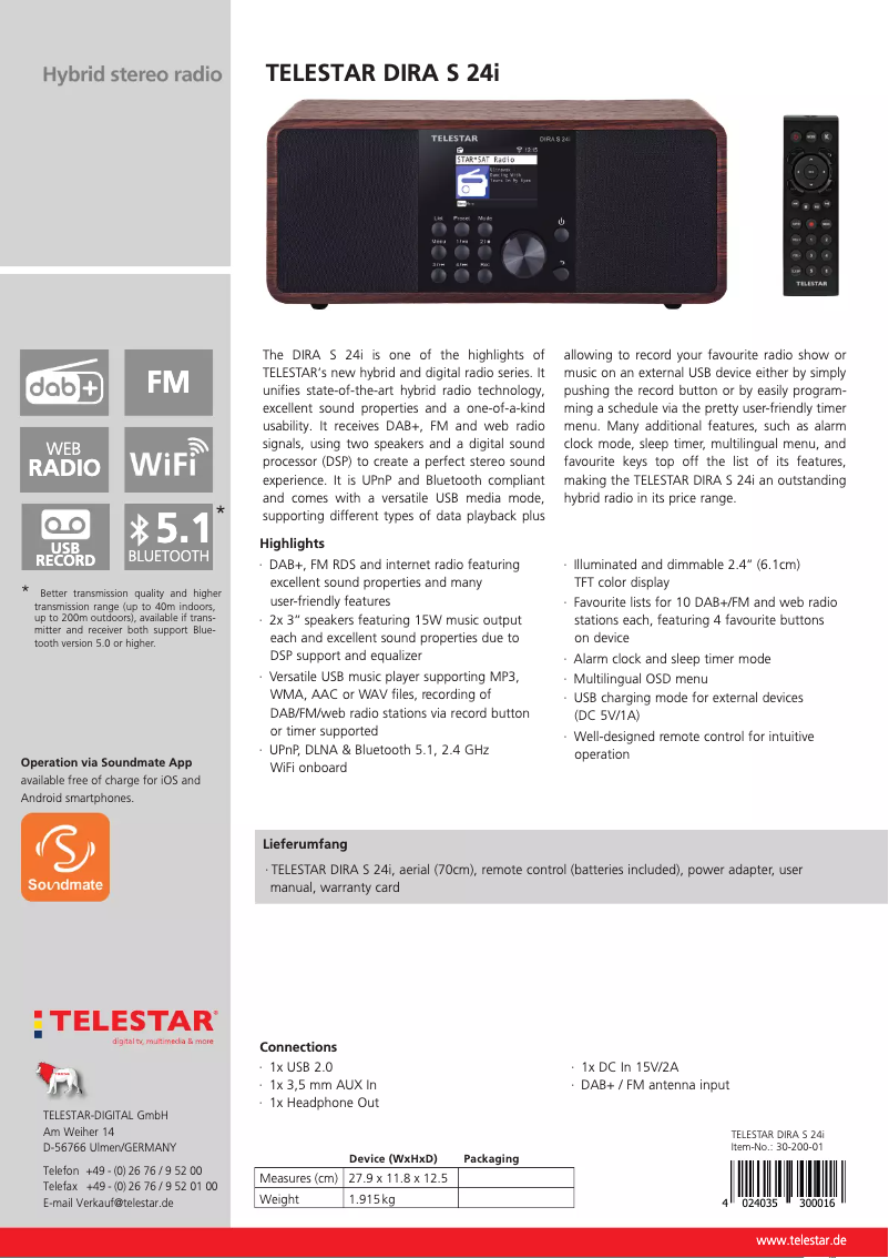 Imagen de la primera página del manual del dispositivo DIRA S 24i