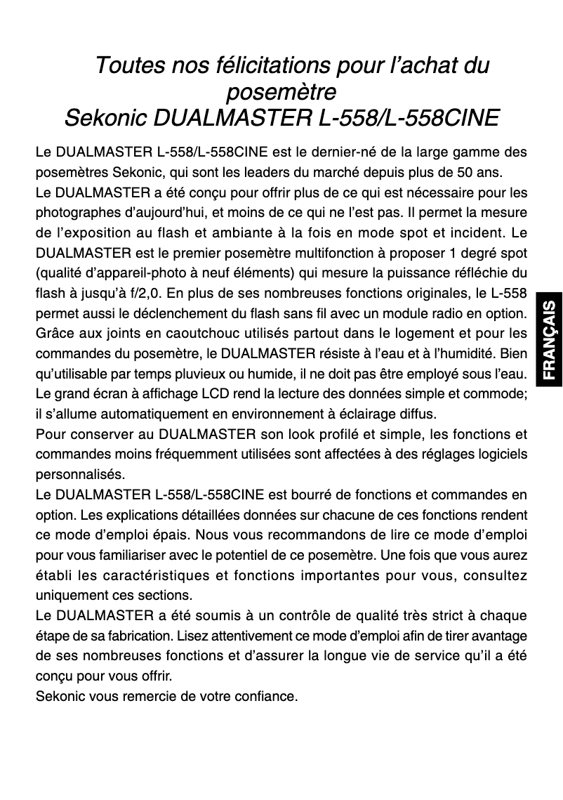 Imagen de la primera página del manual del dispositivo DualMaster L-558Cine