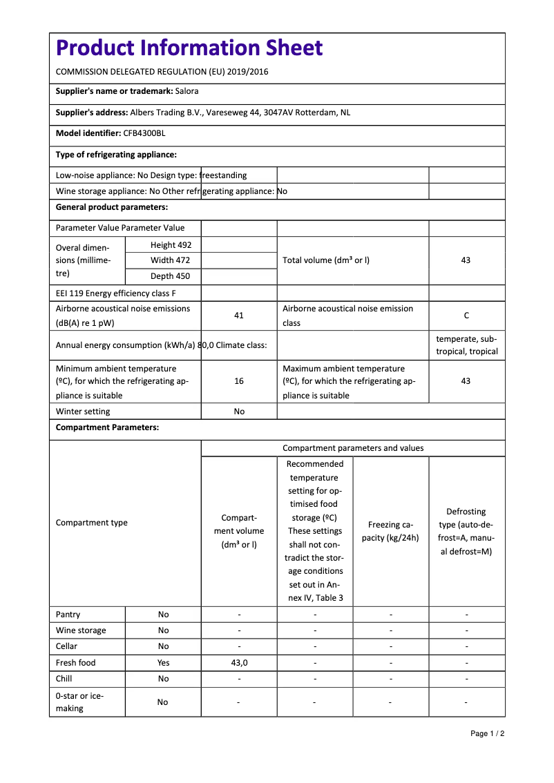 Página nº 1 - Manual de usuario Salora CFB4300BL