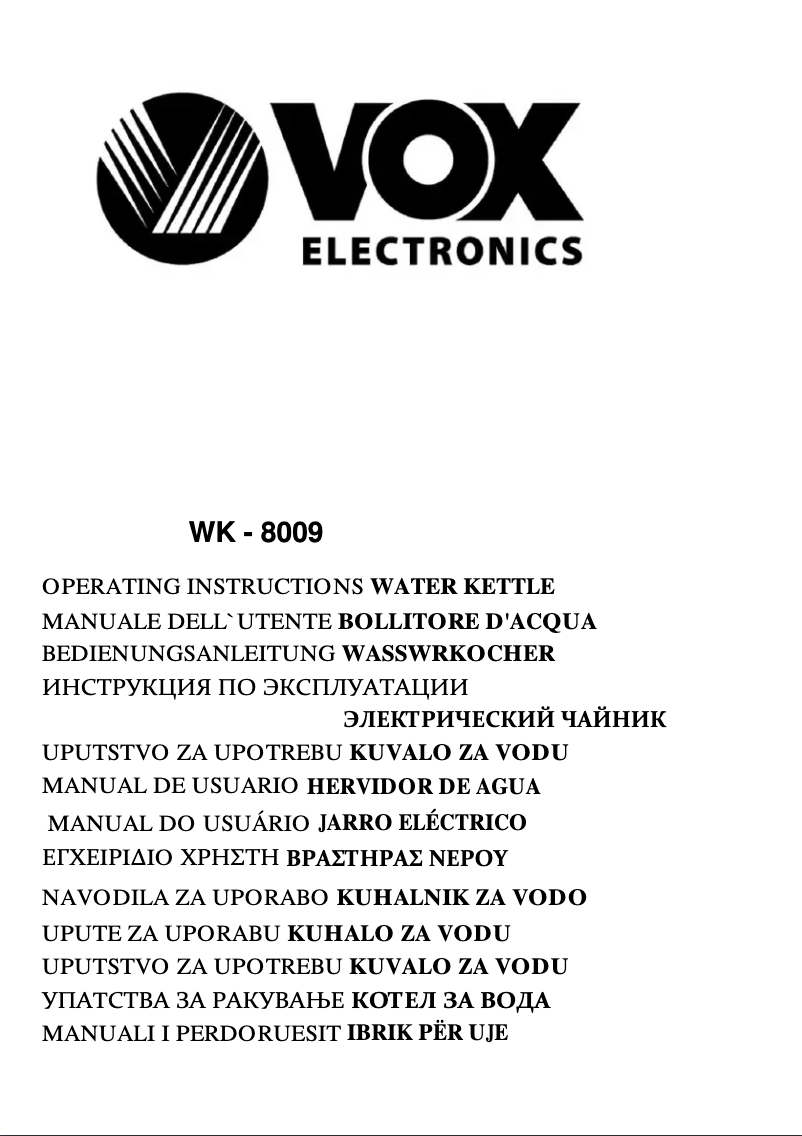 Imagen de la primera página del manual del dispositivo WK8009