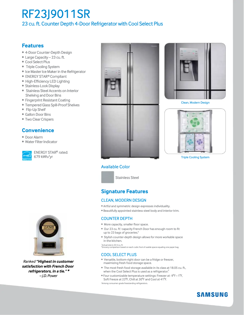 Página 1 del manual Ficha técnica Samsung RF23J9011SG/AA