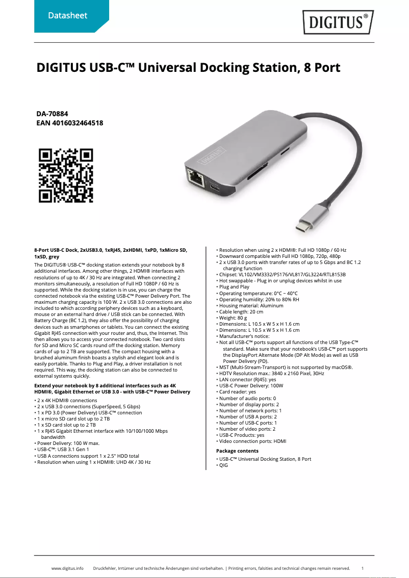 Imagen de la primera página del manual del dispositivo DA-70884