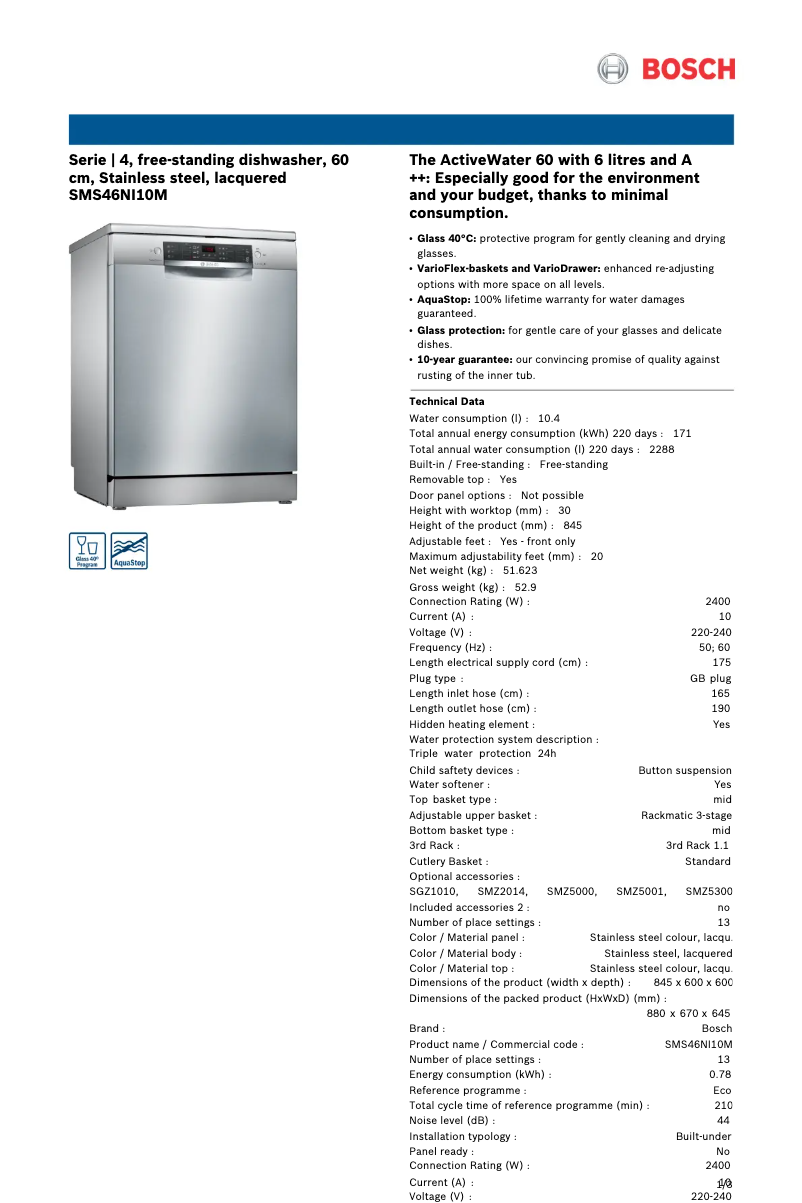 Imagen de la primera página del manual del dispositivo SMS46NI10M