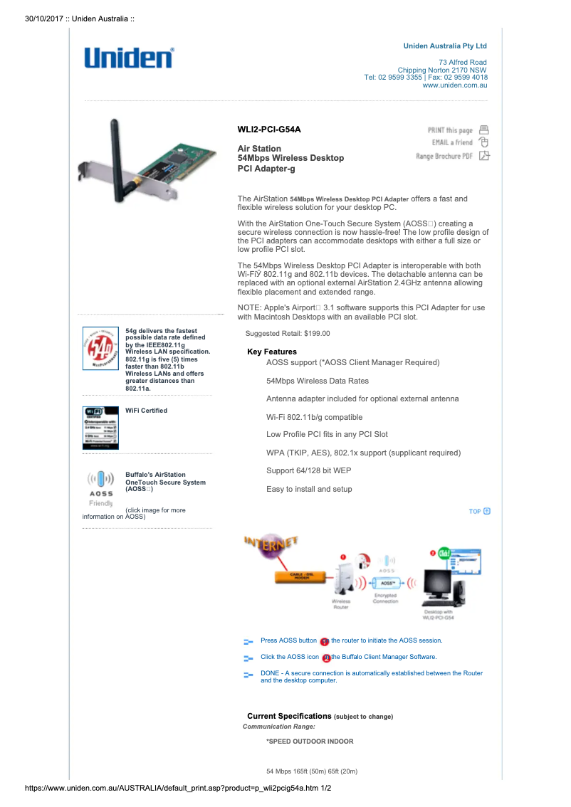 Imagen de la primera página del manual del dispositivo WLI2-PCI-G54A