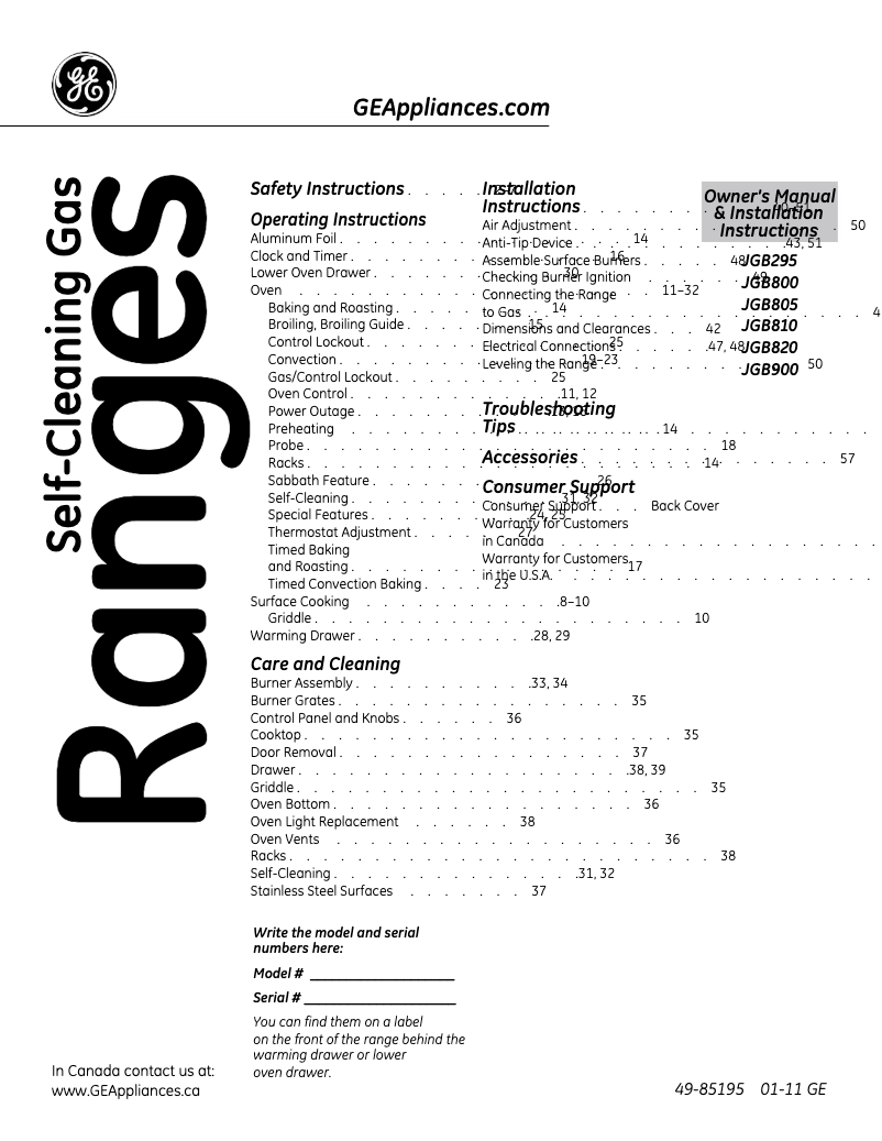Página 1 del manual Guía de instalación GE Profile JGB900BEKBB