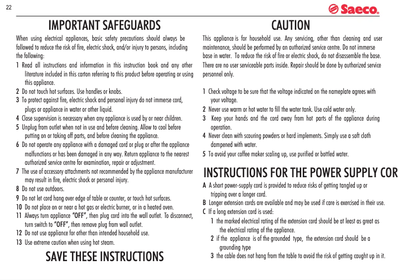 Imagen de la primera página del manual del dispositivo Saeco Incanto Deluxe