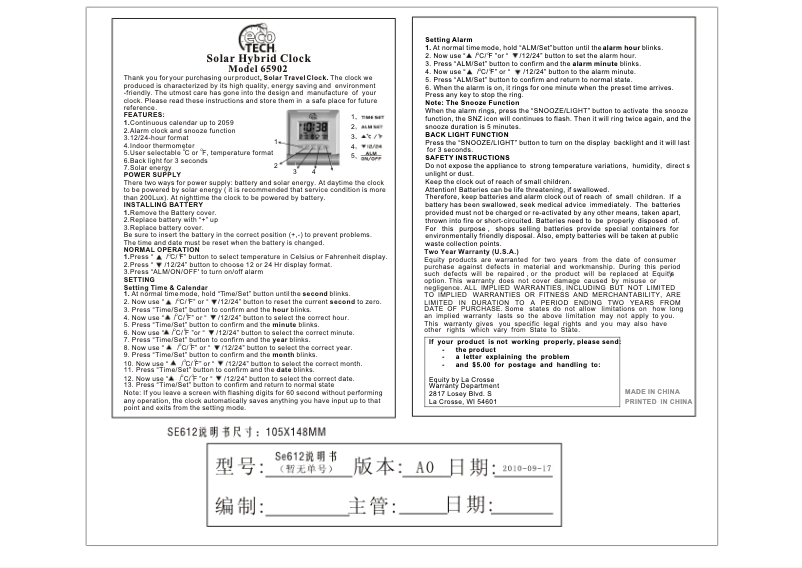 Imagen de la primera página del manual del dispositivo 65902