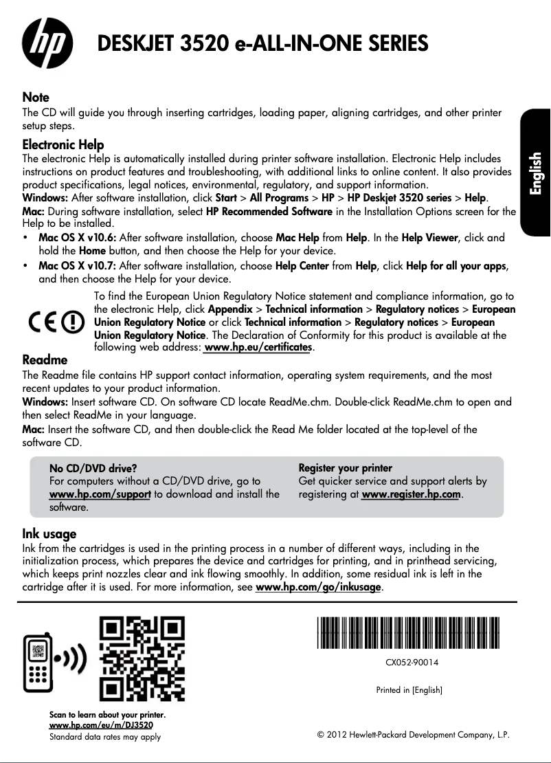 Imagen de la primera página del manual del dispositivo Deskjet 3520 e-All-in-One series