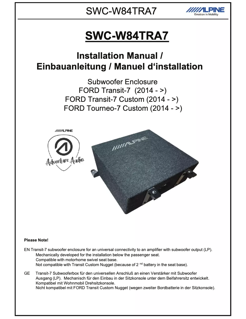 Imagen de la primera página del manual del dispositivo SWC-W84TRA7