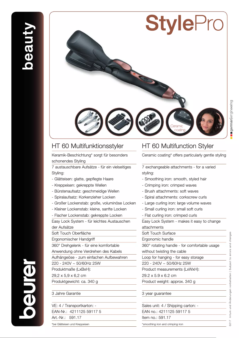 Página 1 del manual Ficha técnica Beurer HT 60