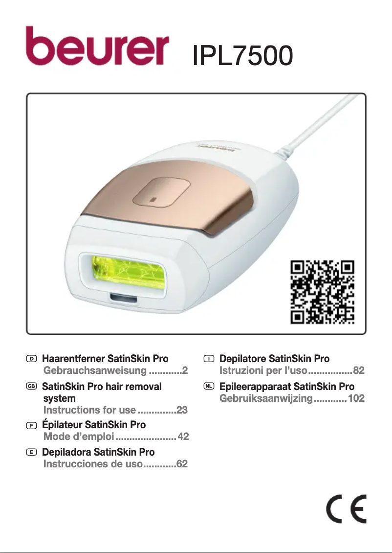 Imagen de la primera página del manual del dispositivo SatinSkin Pro IPL 7500