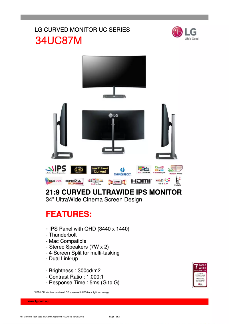 Imagen de la primera página del manual del dispositivo 34UC87M