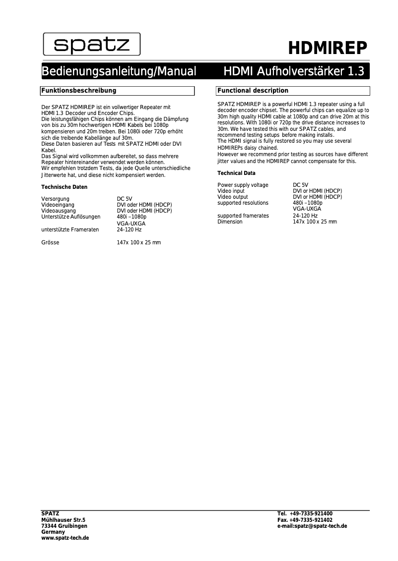 Imagen de la primera página del manual del dispositivo HDMIREP