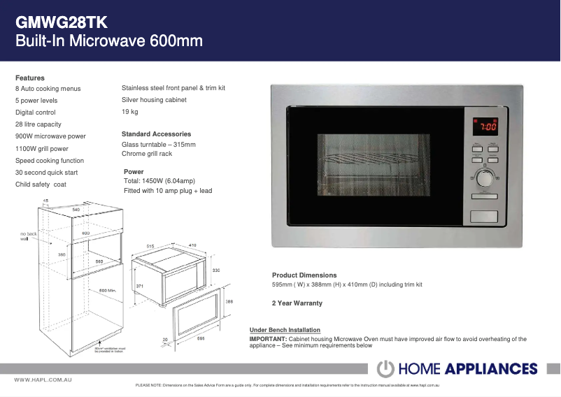 Imagen de la primera página del manual del dispositivo GMWG28TK