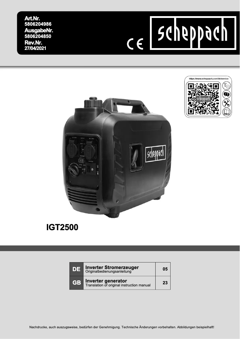 Página nº 1 - Manual de usuario Scheppach IGT2500