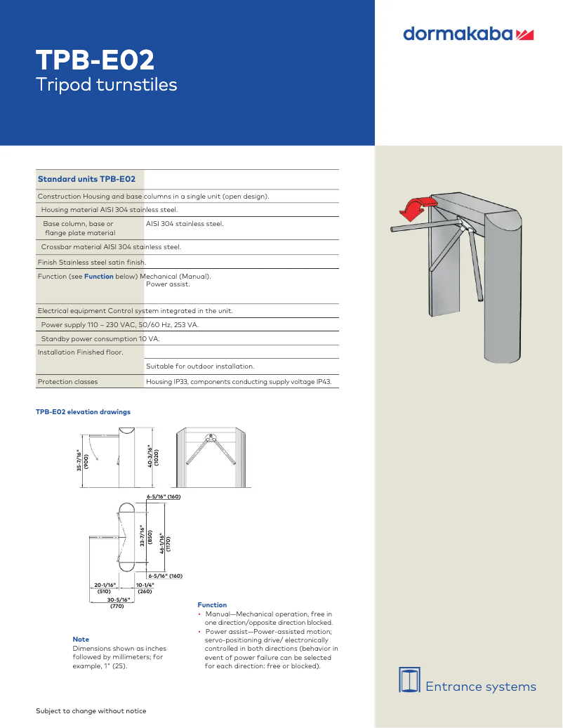 Página 1 del manual Manual de usuario Dormakaba TPB-E02