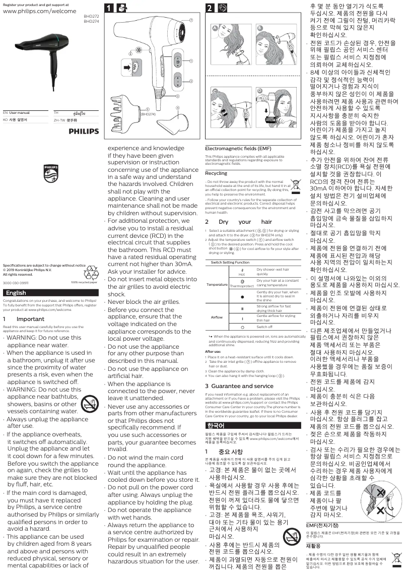 Imagen de la primera página del manual del dispositivo DryCare Pro BHD272
