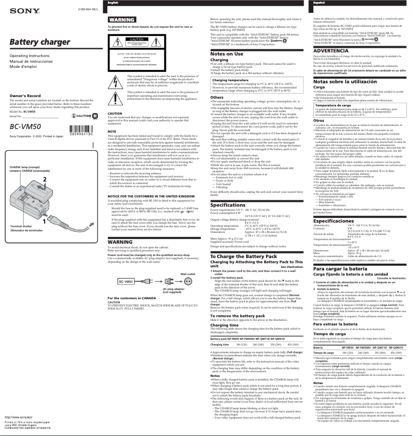 Imagen de la primera página del manual del dispositivo BC-VM50