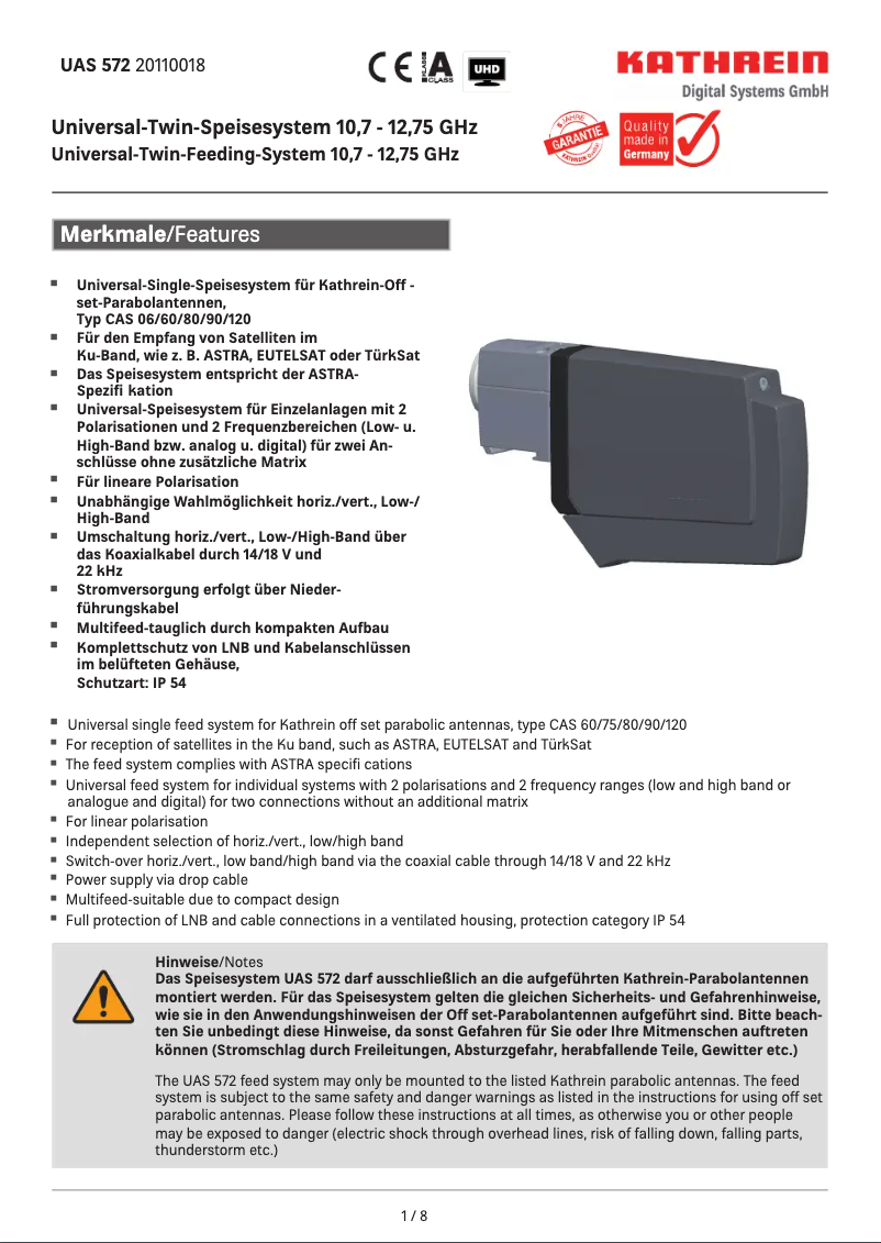Imagen de la primera página del manual del dispositivo UAS 572